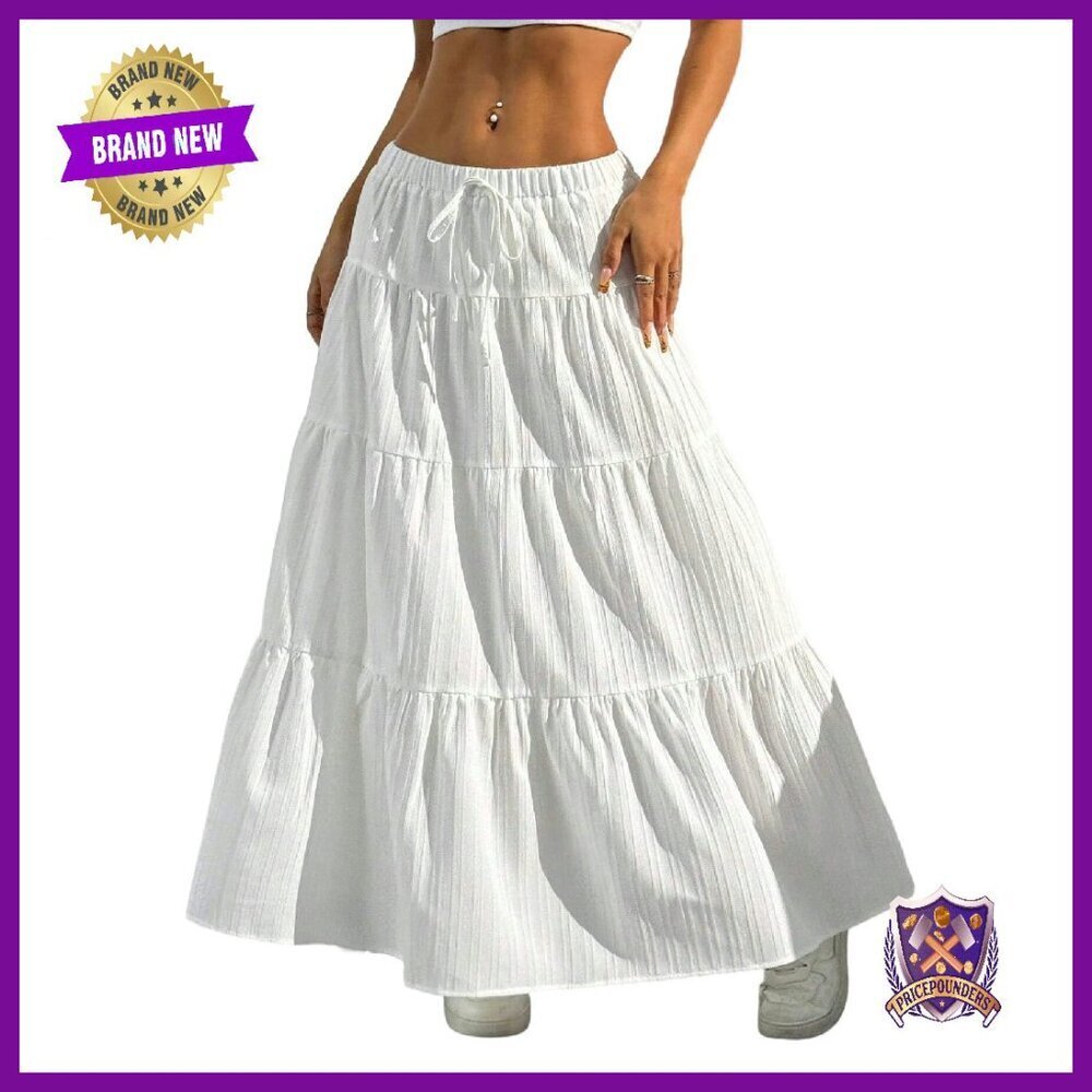 Women's Maxi Skirt Ruffle Hem A-Line Elastic Waist Tiered Boho